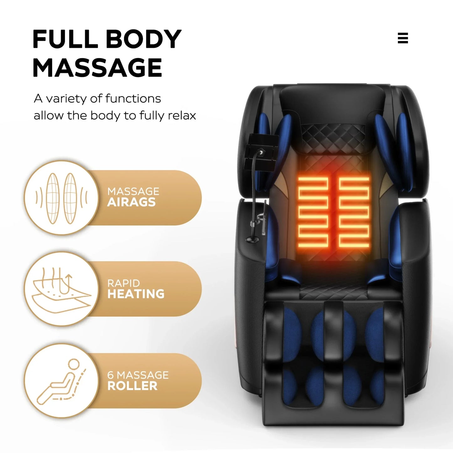 Massage Chair, Full Body Massage Chair Electric Recliner Chair with Airbag Massage, Heat, Retractable Footstool, Bluetooth Audio and Portable Stand - SP!NECK™ 