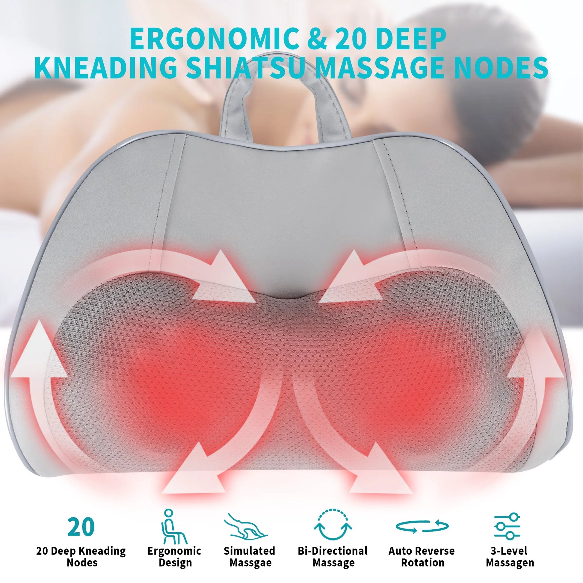 Back Massager with Heat –3D Kneading Massage Pillow, Heated Support for Home and Office Chairs, Gray