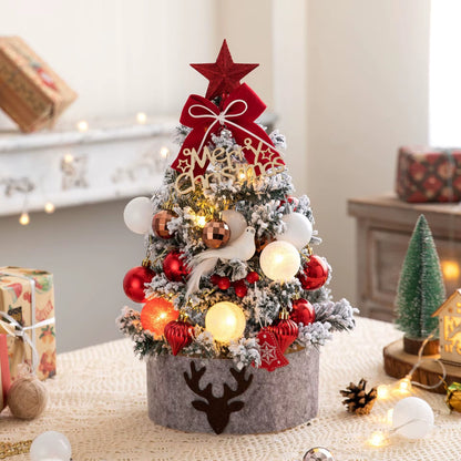 2025Desktop Mini Christmas Tree Set 60Cm, Pink, with Lights, Flocked Christmas Decorations