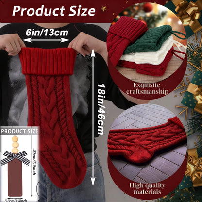 3/4/5/6/8Pcs Christmas Stockings 18In Large Size Cable Knit Stocking Gifts Kids New Year Gift Decor for Family Holiday Party
