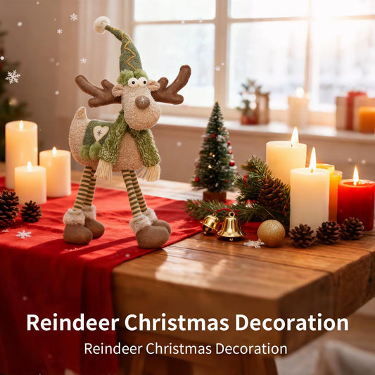 Retractable Reindeer Doll Christmas Festive Christmas Figurines Deco Stuffed Reindeer Doll Ornament for Window Party Hotel Home