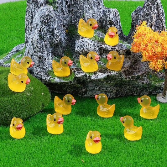 50/100 Pcs Luminous Mini Duck Tiny Resin Duck Little Duck Figurines Bulk for Dollhouse Ornament Micro Garden DIY Crafts Decor
