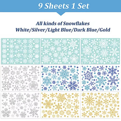 541Pcs Winter Snowflake Window Clings Stickers Doublesided White Silver Blue Gold Christmas Decals for Frozen New Year Home Sho
