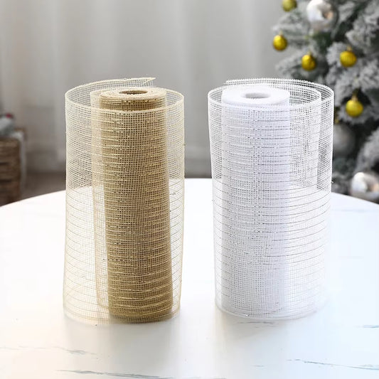 10 Yards Christmas Wreath Mesh Decorative Christmas Mesh Rolls Shiny Multifunctional Holiday Party Decoration Supplies