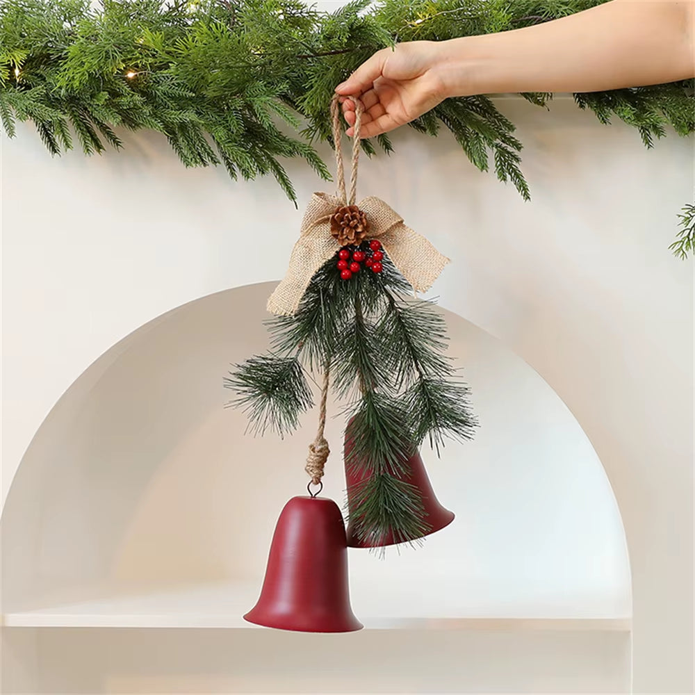 Christmas Wreath Pendant Christmas Home Shopping Mall Layout Pine Needle Double Bell Door Hanging Holiday Decoration Pendant