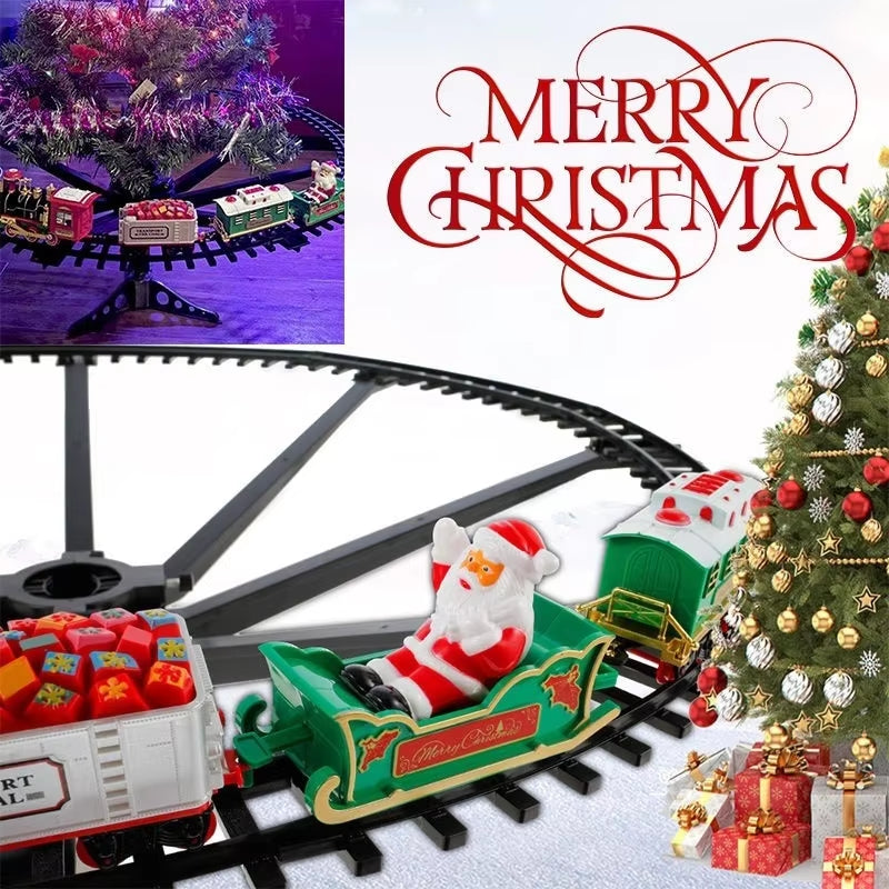 Christmas Tree Decor Train Track Frame Railway Car Sound Light Rail Car Festival Gifts Christmas Train Electric Toy Random Color
