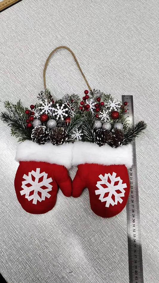1Pcs Twinkling Christmas Mitten Wreath Christmas Lighted Werath Front Door Artificial Garland for Party Wall Decoration