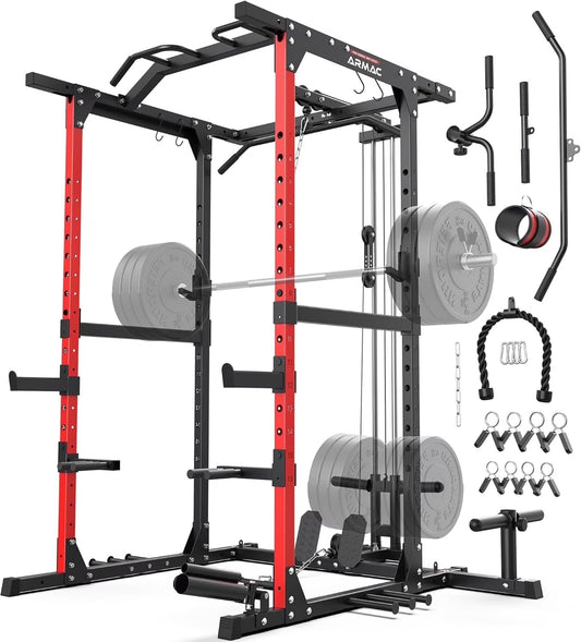 Multi-Functional Power Rack-2000Lbs Capacity All-In-One Squat Rack with Dual Pulley System, Power Cage for Home Gym Strength Training