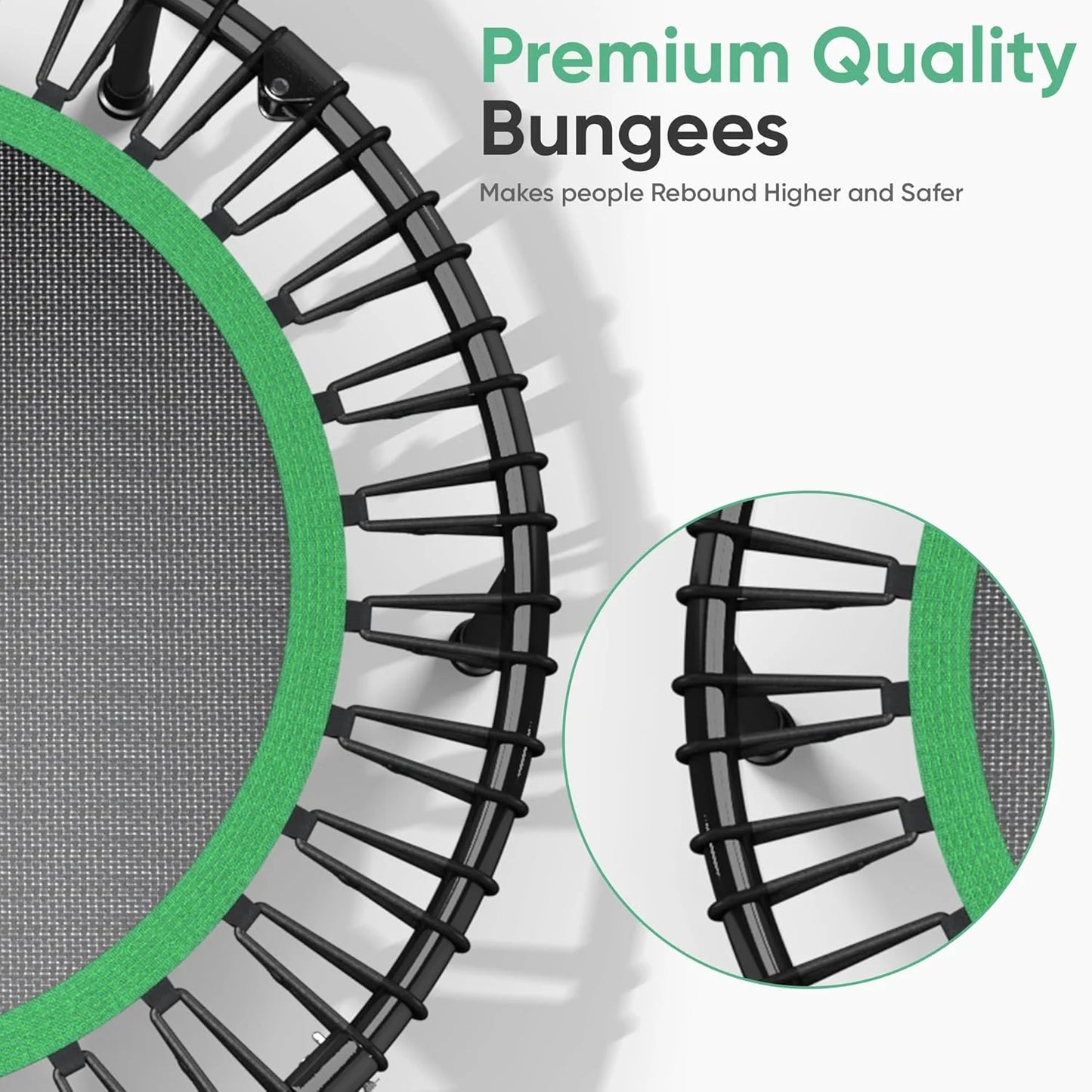 40" Rebounder Trampoline for Adults with Bungee Cords, Portable Fitness Exercise Mini Trampoline, Small Rebounder Indoor/Outdoor, Quiet Workout Equipment, 450Lbs, Green