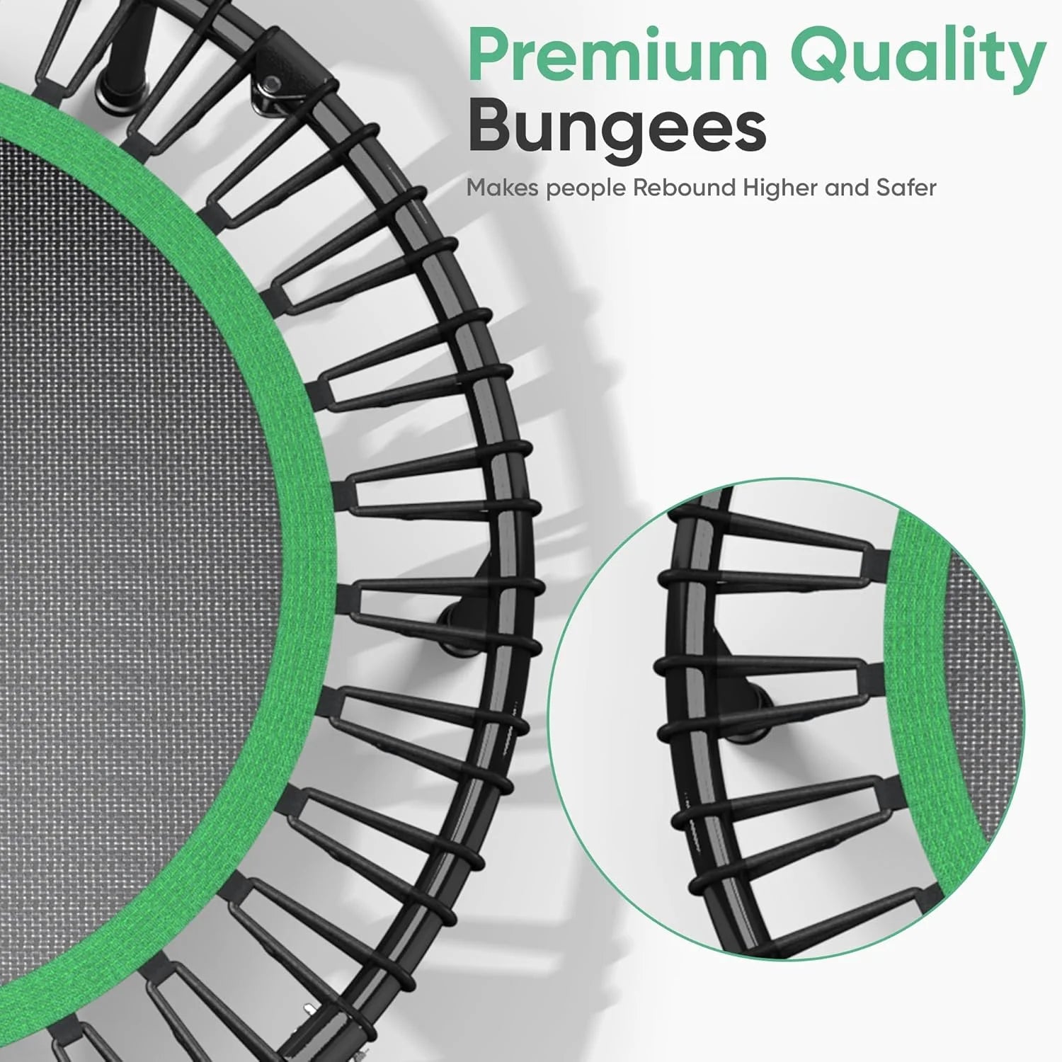 40" Rebounder Trampoline for Adults with Bungee Cords, Portable Fitness Exercise Mini Trampoline, Small Rebounder Indoor/Outdoor, Quiet Workout Equipment, 450Lbs, Green