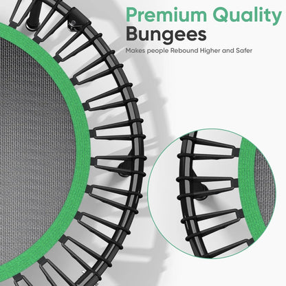40" Rebounder Trampoline for Adults with Bungee Cords, Portable Fitness Exercise Mini Trampoline, Small Rebounder Indoor/Outdoor, Quiet Workout Equipment, 450Lbs, Green