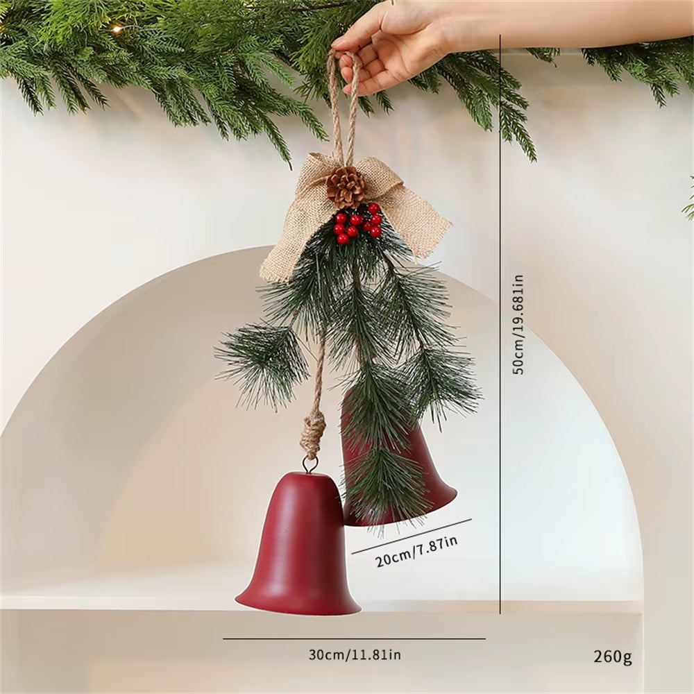 Christmas Wreath Pendant Christmas Home Shopping Mall Layout Pine Needle Double Bell Door Hanging Holiday Decoration Pendant