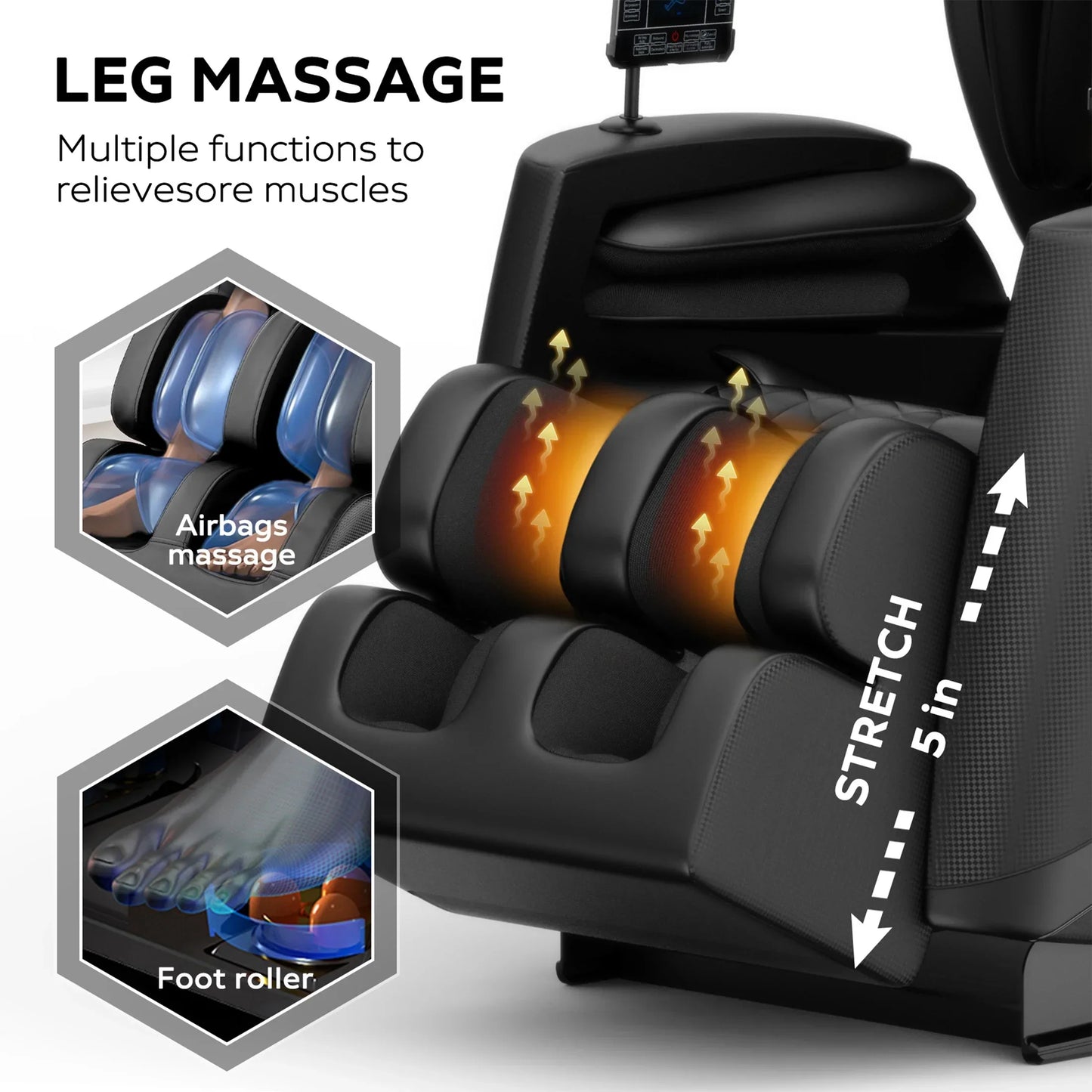 Massage Chair, Full Body Massage Chair Electric Recliner Chair with Airbag Massage, Heat, Retractable Footstool, Bluetooth Audio and Portable Stand - SP!NECK™ 
