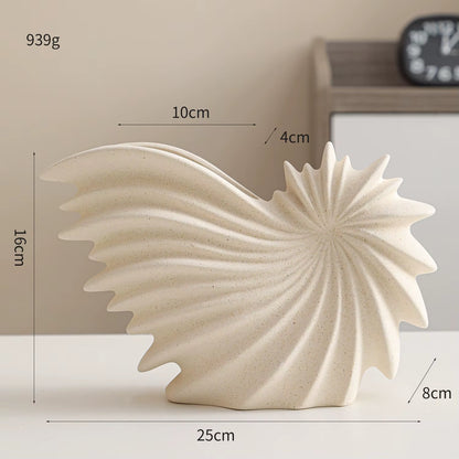 Ceramic Vase with Conch Design White Flower Pot Coral Vase Nordic Art Flower Arrangement Pot Living Room Desktop Decoration