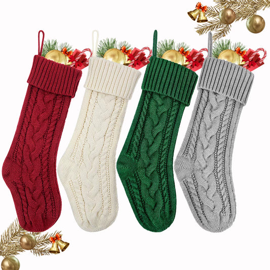 3/4/5/6/8Pcs Christmas Stockings 18In Large Size Cable Knit Stocking Gifts Kids New Year Gift Decor for Family Holiday Party