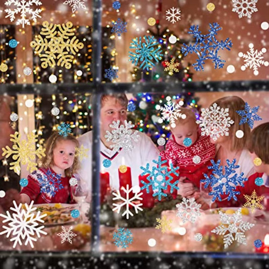541Pcs Winter Snowflake Window Clings Stickers Doublesided White Silver Blue Gold Christmas Decals for Frozen New Year Home Sho