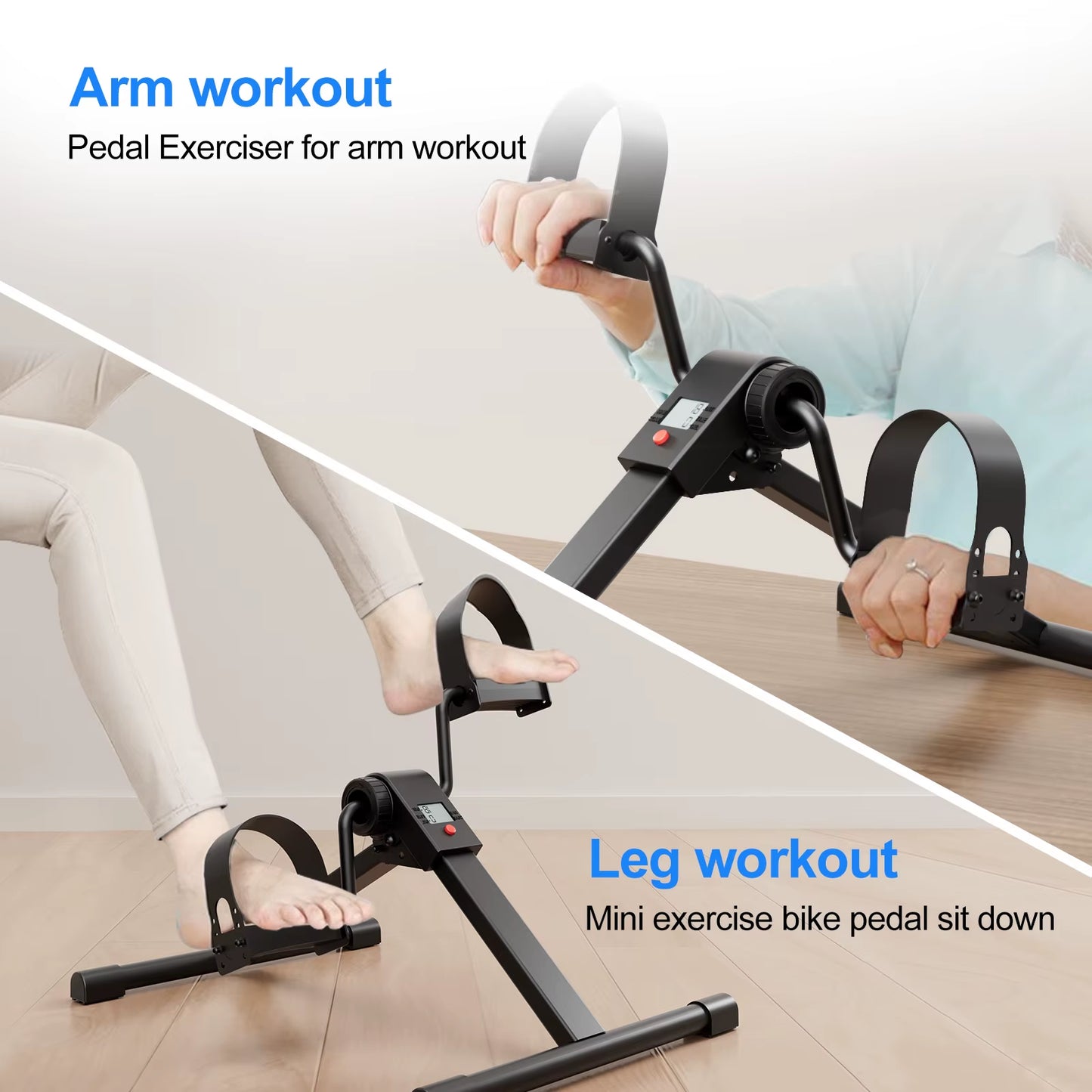 Under Desk Bike Pedal Mini Exercise Bike with Electronic Display for Indoor Leg and Arm Recovery Folding Pedal Exerciser