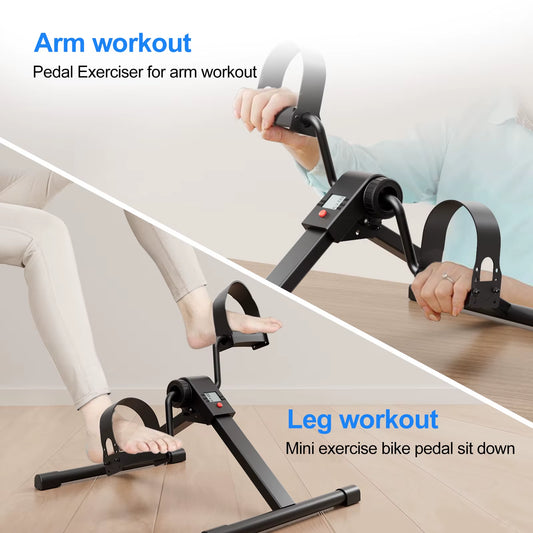 Under Desk Bike Pedal Mini Exercise Bike with Electronic Display for Indoor Leg and Arm Recovery Folding Pedal Exerciser