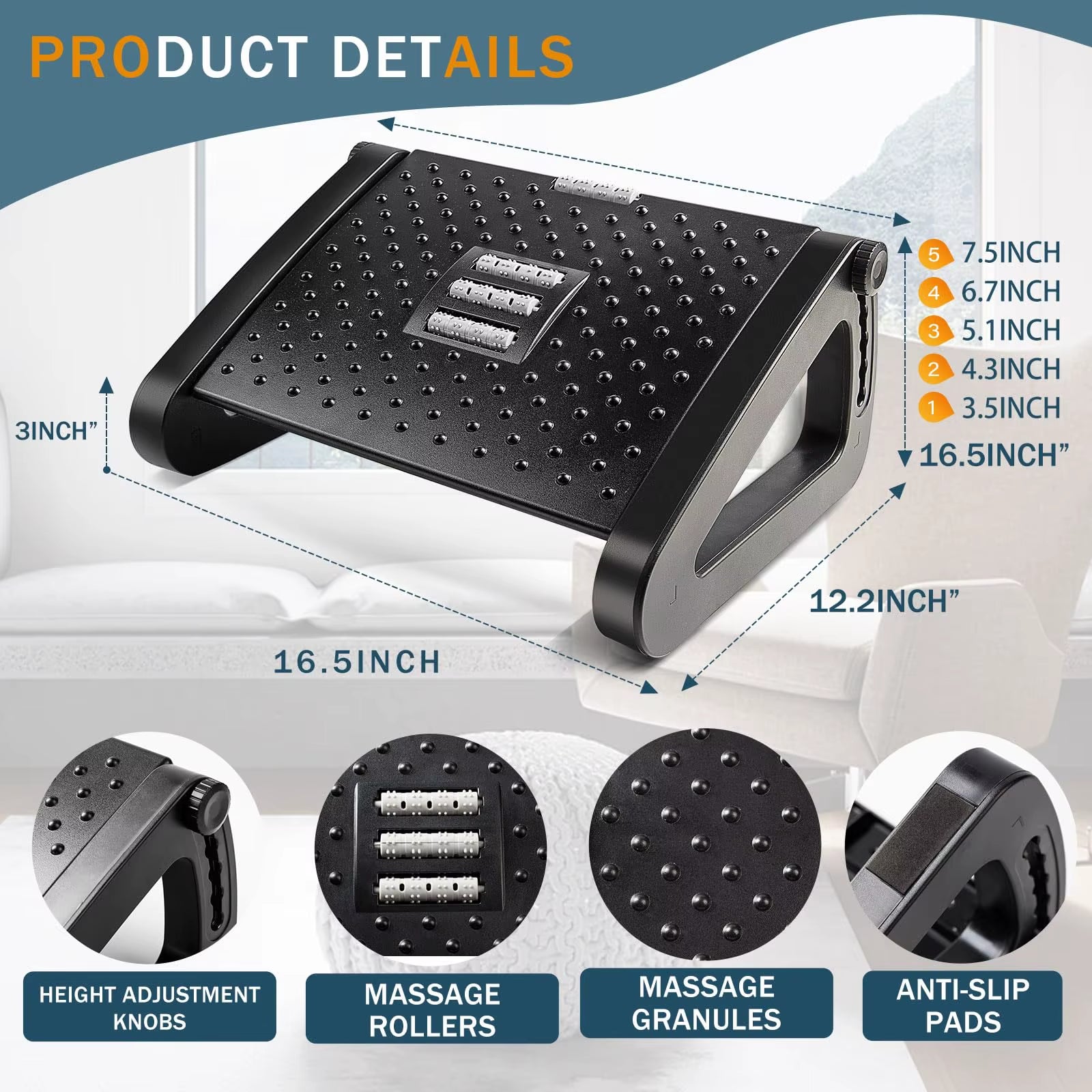 Foot Rest for under Desk at Work,Adjustable Height Foot Rest Portable under Desk Foot Stool for Home,Office