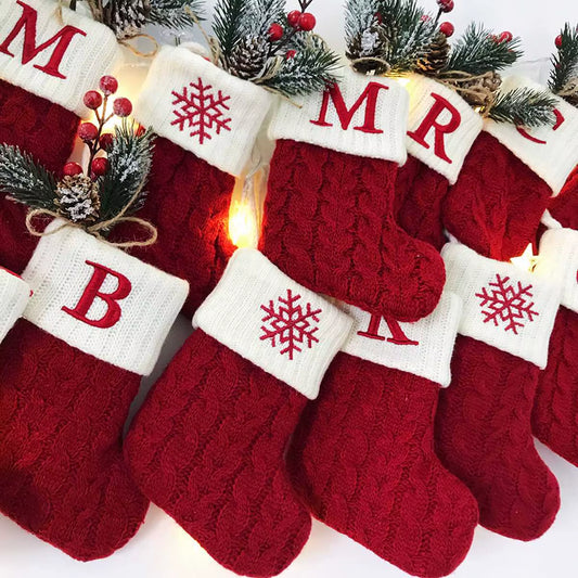Christmas Alphabet Knitting Sock Christmas Tree Ornament Christmas Decoration for Home 2024 Navidad Noel Xmas New Year 2025 Gift