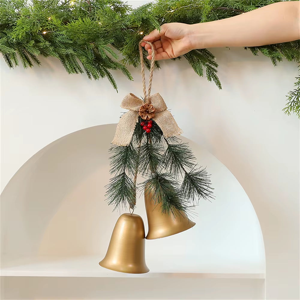 Christmas Wreath Pendant Christmas Home Shopping Mall Layout Pine Needle Double Bell Door Hanging Holiday Decoration Pendant