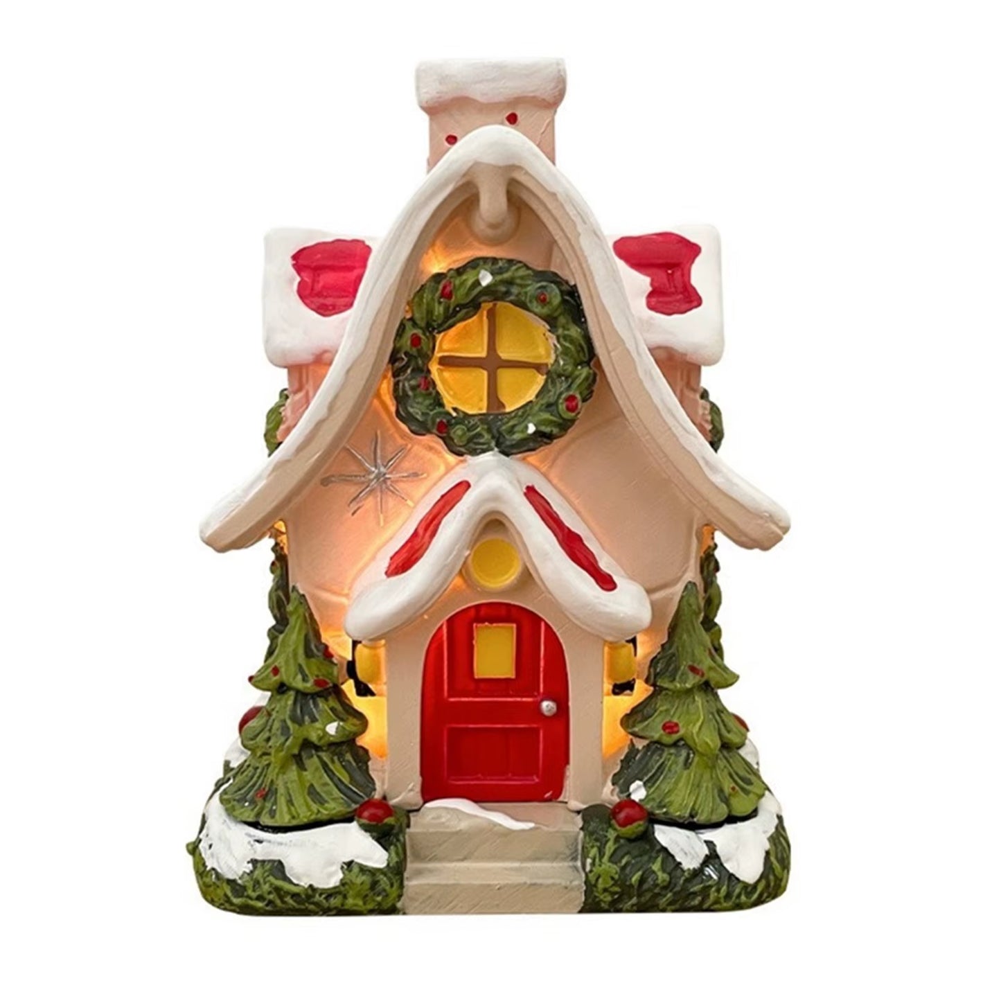Log Cabin Christmas Decorations Luminous Resin Snow House Table Top Desktop Home Decorations New Year Gifts Party Supplies