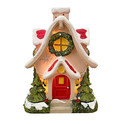 Log Cabin Christmas Decorations Luminous Resin Snow House Table Top Desktop Home Decorations New Year Gifts Party Supplies