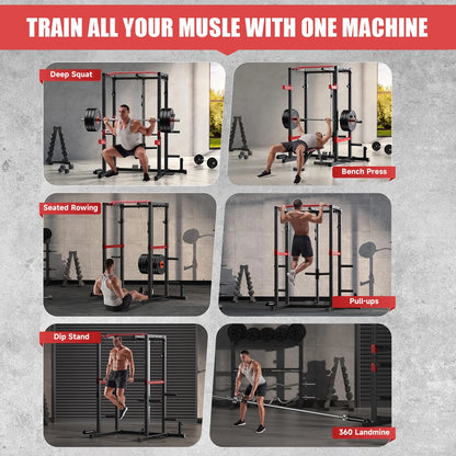 Power Cage,1200Lbs Multi-Function Power Rack with with Lat Pulldown and More Training Attachment, Weight Cage for Home Gym