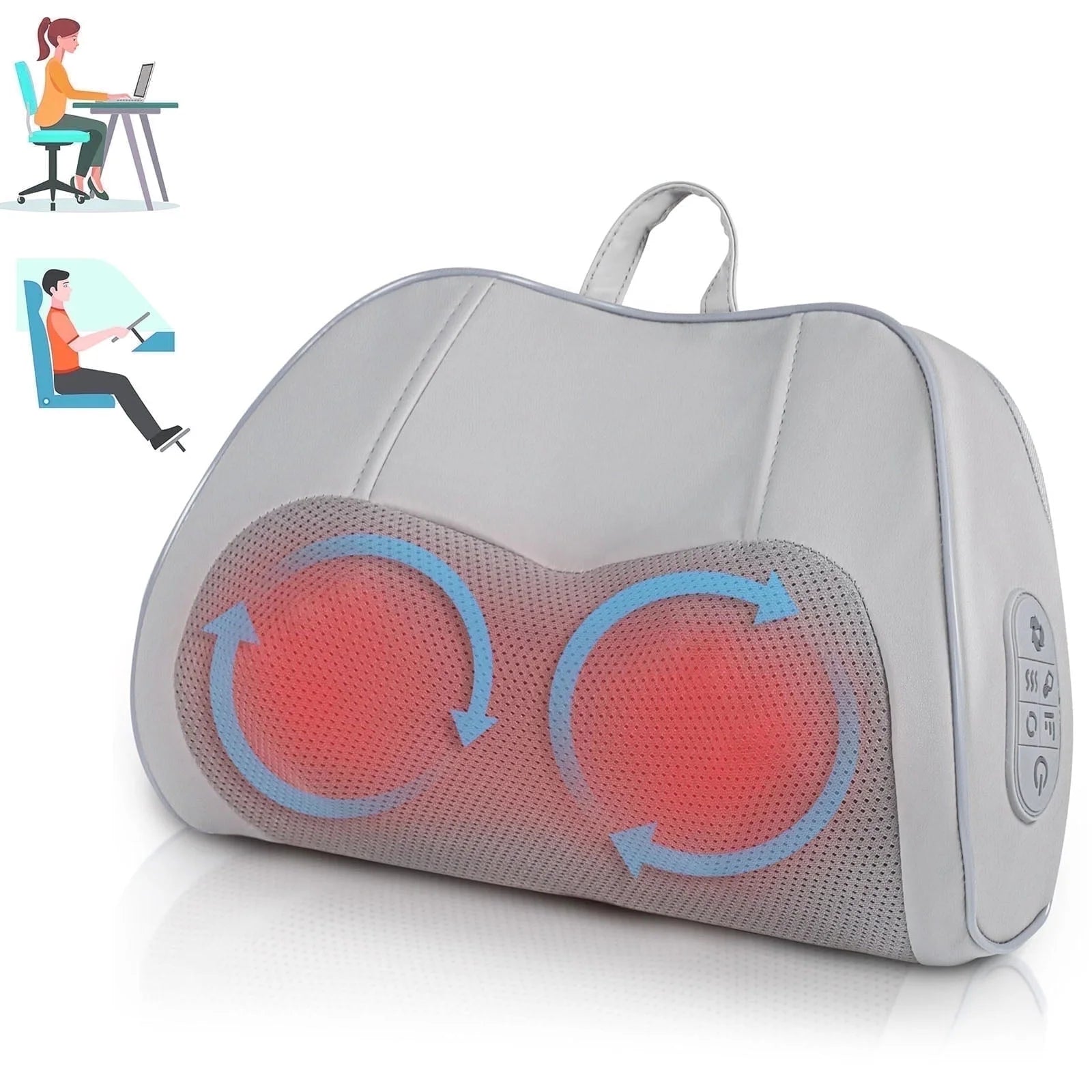Back Massager with Heat –3D Kneading Massage Pillow, Heated Support for Home and Office Chairs, Gray
