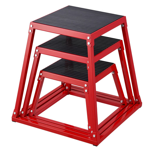 Plyo Jumping Cubes, 12/18/24 Inch Exercise Platform, Agility Jump Box, Non-Slip Workout Step up Cube Set for Domestic Gym Practice, Conditioning Power Training, Red