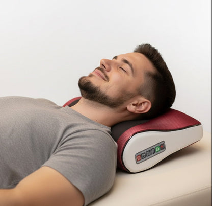 Man using a neck massager on a white background