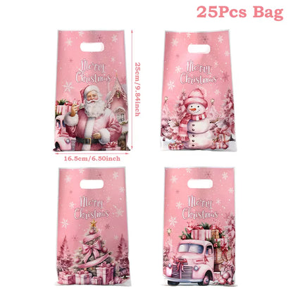10/25/50Pcs Christmas Gift Bags Christmas Party Decoration 2025 Xmas Santa Claus Cute Hand Bags Navidad Natal New Year Gift 2026