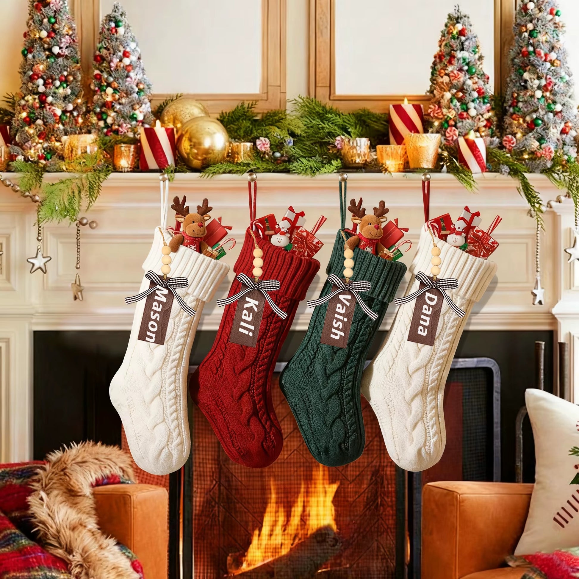 3/4/5/6/8Pcs Christmas Stockings 18In Large Size Cable Knit Stocking Gifts Kids New Year Gift Decor for Family Holiday Party