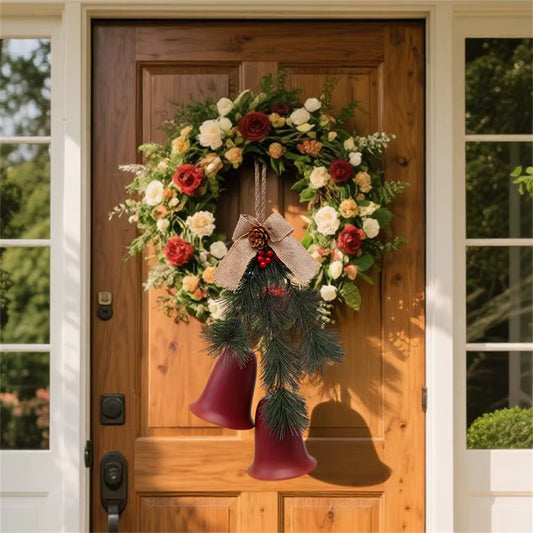 Christmas Wreath Pendant Christmas Home Shopping Mall Layout Pine Needle Double Bell Door Hanging Holiday Decoration Pendant