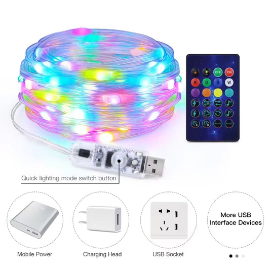 5M/10M USB LED Copper Wire String Lights USB Dream Color Fairy Lights Bluetooth Colorful Home Christmas Tree Wedding Decor