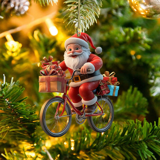 2D Acrylic Winter Decorative Hanging Cartoon Santa Claus Bicycle Gifts Christmas Pendants Christmas Tree Decoration