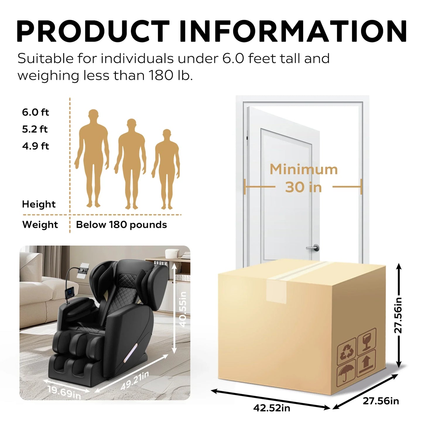 Massage Chair, Full Body Massage Chair Electric Recliner Chair with Airbag Massage, Heat, Retractable Footstool, Bluetooth Audio and Portable Stand - SP!NECK™ 