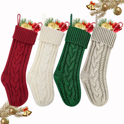 3/4/5/6/8Pcs Christmas Stockings 18In Large Size Cable Knit Stocking Gifts Kids New Year Gift Decor for Family Holiday Party