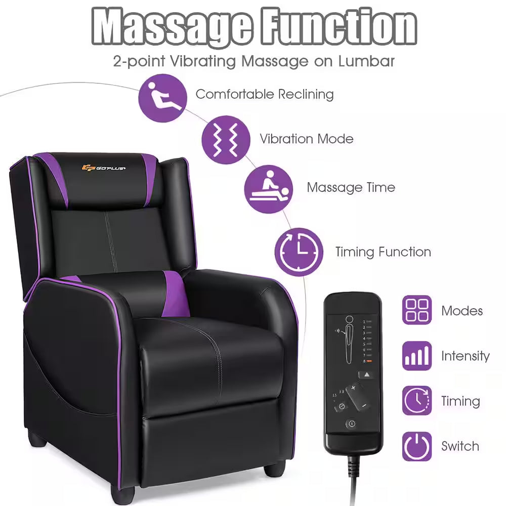 Purple PU Adjustable Backrest Massage Chair - SP!NECK™ 
