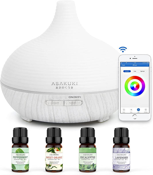 ASAKUKI Smart Wifi Essential Oil Diffuser with 4 Essential Oils Set