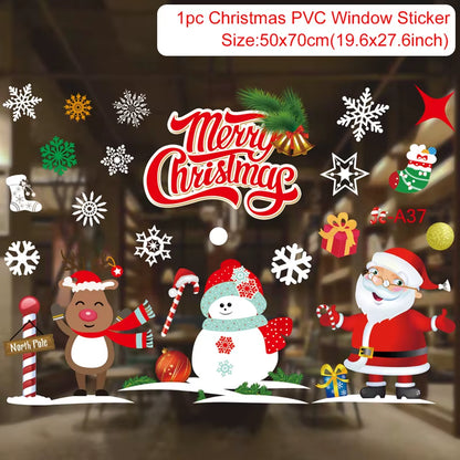 Christmas Window Stickers Merry Christmas Decorations for Home 2025 Christmas Wall Sticker Kids Room New Year Decoration 2026