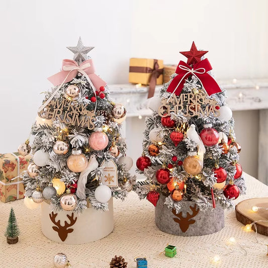 2025Desktop Mini Christmas Tree Set 60Cm, Pink, with Lights, Flocked Christmas Decorations