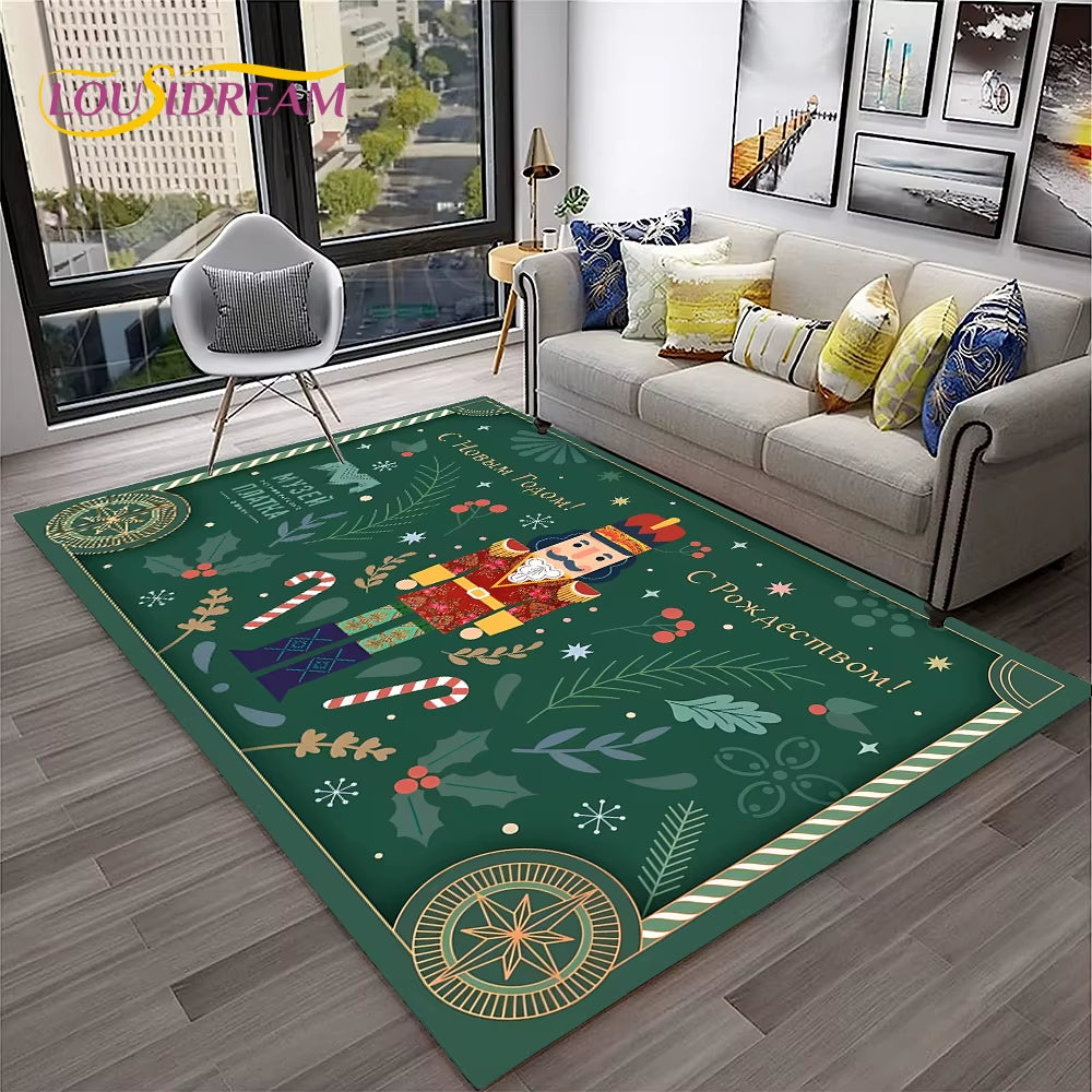 Nutcracker Christmas Tree Cartoon Fairy Tales Carpet Rug for Home Living Room Bedroom Sofa Doormat Decor,Kids Non-Slip Floor Mat