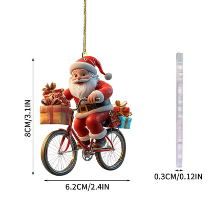 2D Acrylic Winter Decorative Hanging Cartoon Santa Claus Bicycle Gifts Christmas Pendants Christmas Tree Decoration