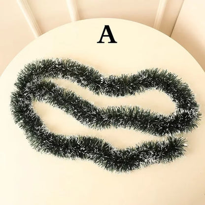 2M Christmas Green Cane Ribbons Garland with LED Lights, DIY Xmas Tree Ornaments, Christmas Rattan Wreath Home Party Decoration