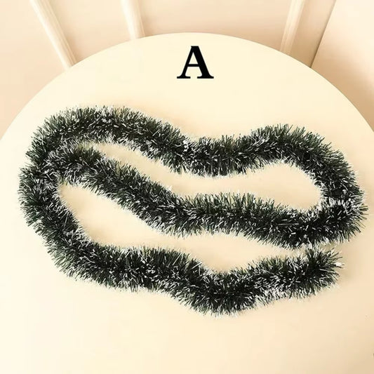 2M Christmas Green Cane Ribbons Garland with LED Lights, DIY Xmas Tree Ornaments, Christmas Rattan Wreath Home Party Decoration