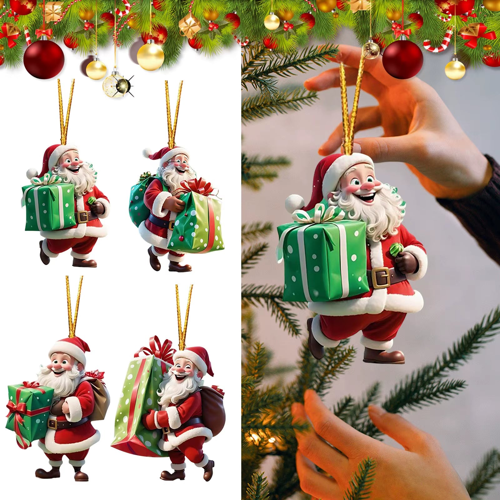7Pcs/Set Christmas Tree Hanging Ornament Christmas Window Decor Festive Santa Claus Hanging Decorations for Christmas Tree
