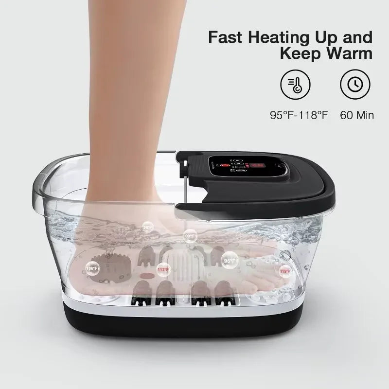 Collapsible Foot Spa with Heat, Bubble, Red Light, and Temperature Control, Foot Bath Massager with 8 Shiatsu Massage Rollers - SP!NECK™ 
