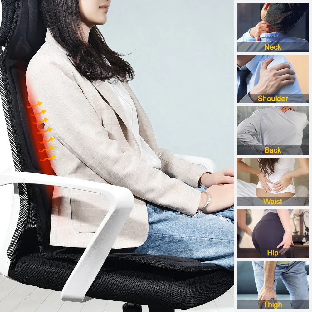 Electric Back Massager Massage Chair Cushion Heating Vibrator Car Home Office Lumbar Neck Mattress Infrared Therapy Pain Relief