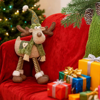 Retractable Reindeer Doll Christmas Festive Christmas Figurines Deco Stuffed Reindeer Doll Ornament for Window Party Hotel Home